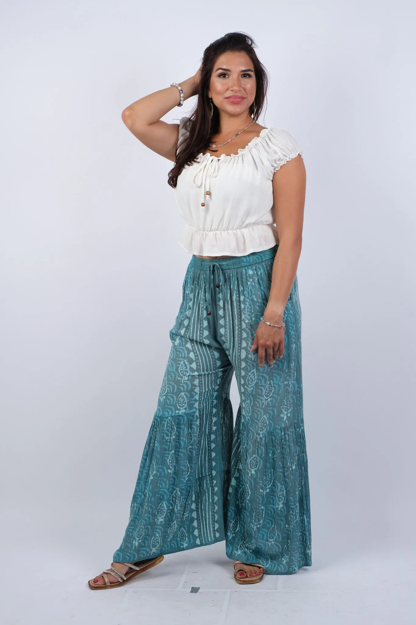 225067 Seaside Blockprint Flared Pants