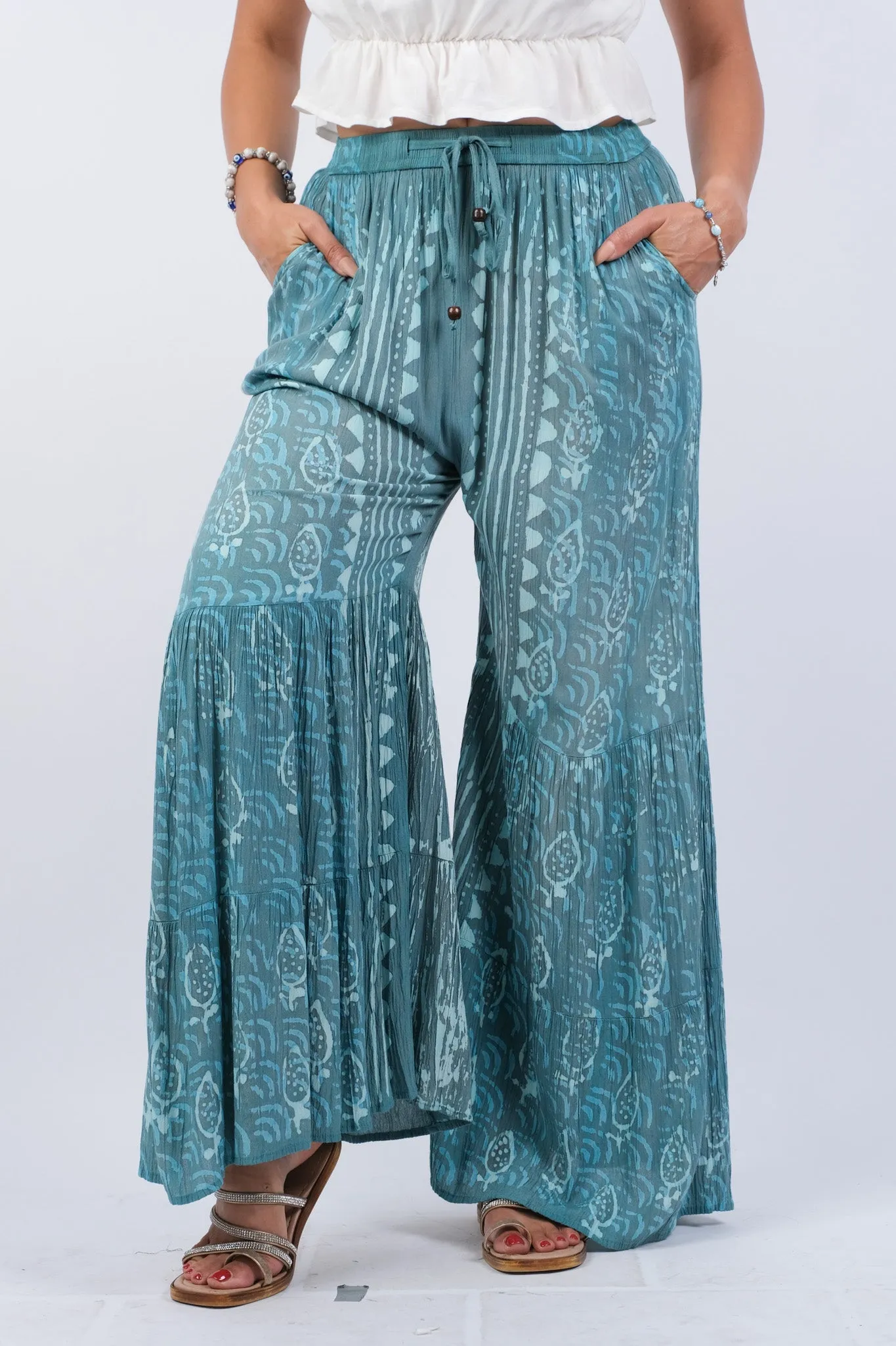 225067 Seaside Blockprint Flared Pants