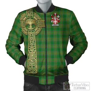 Bath Irish Clan Tartan Bomber Jacket with Coat of Arms Celtic Tree of Life Style