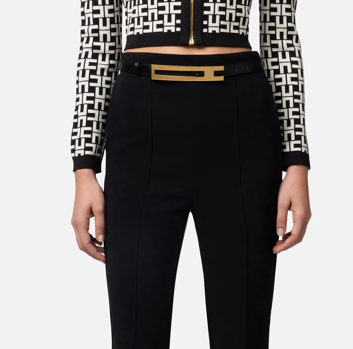 Black straight pants with belt