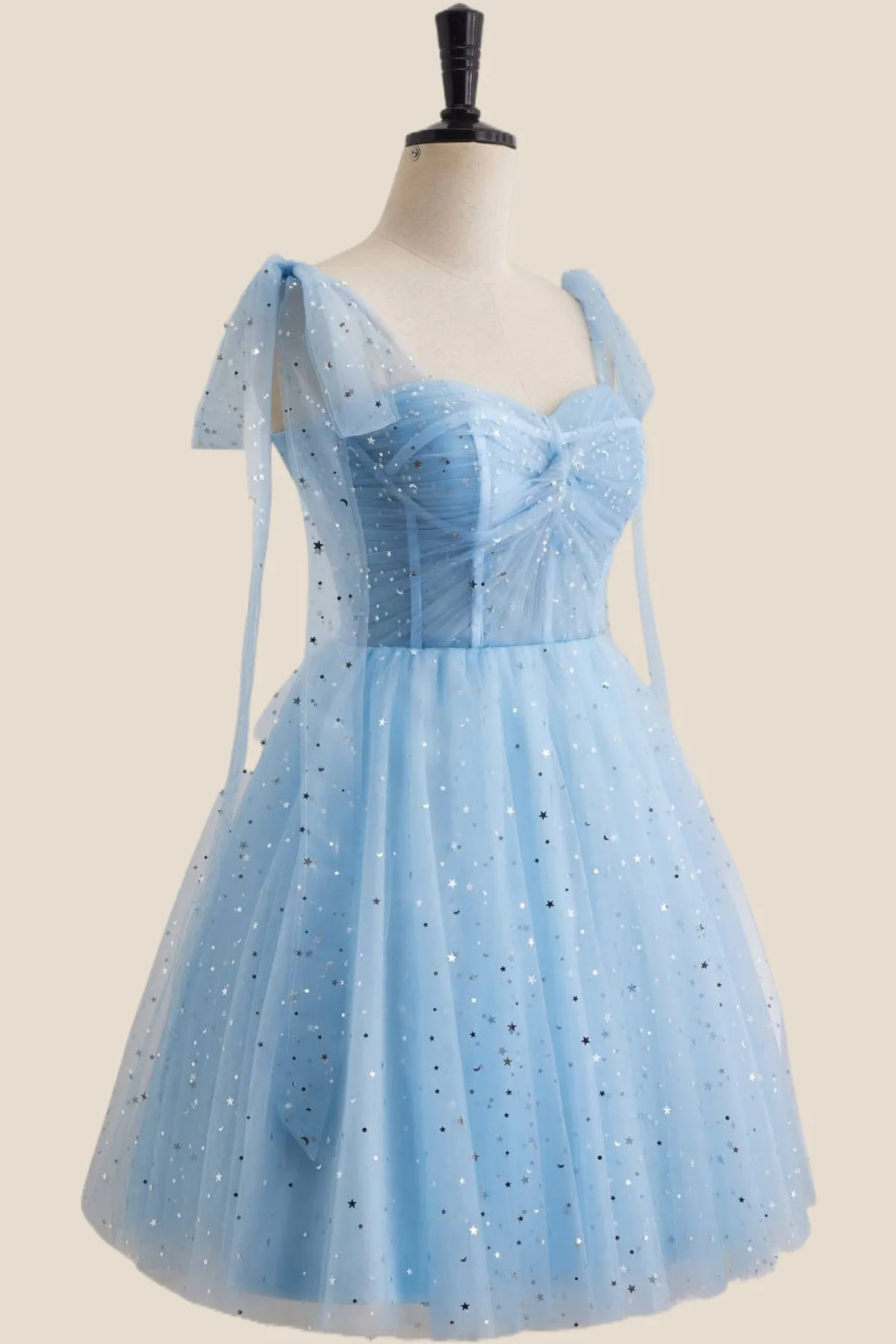 Blue Sparkle Tulle Ruched Short Princess Dress