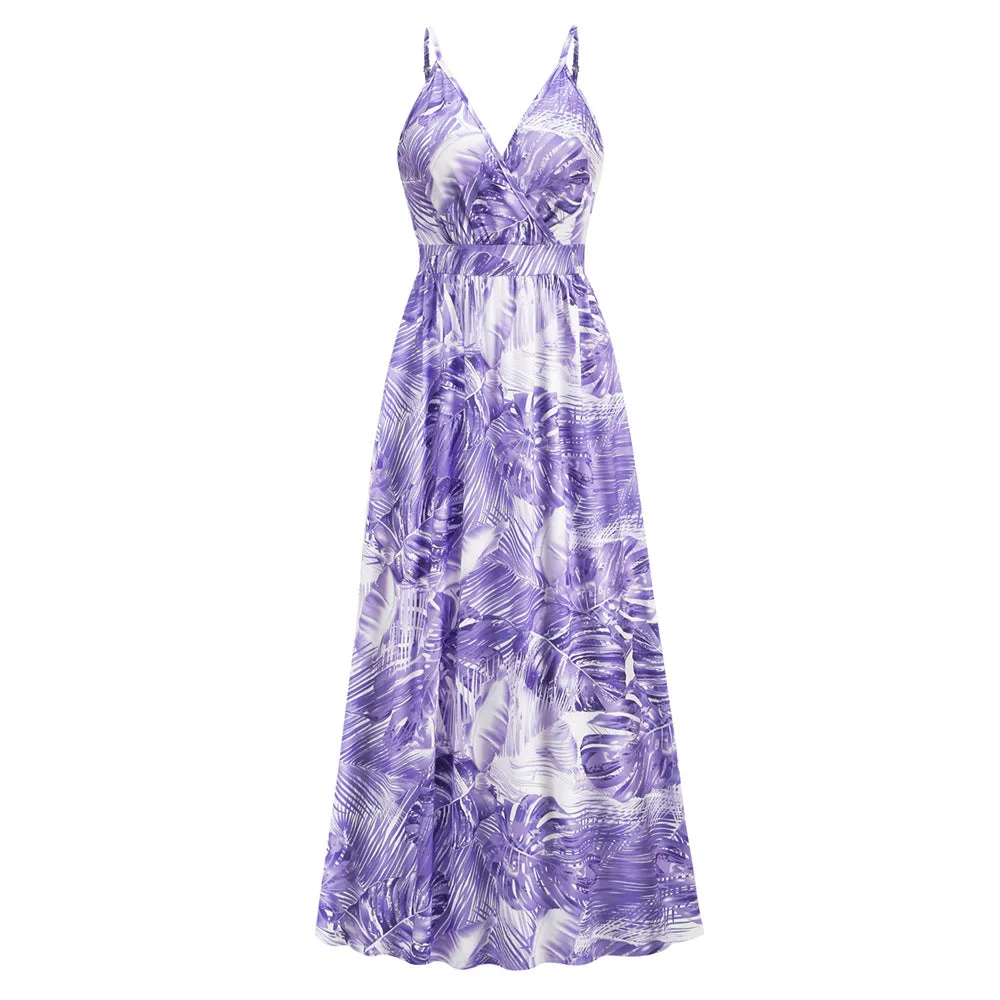 Bohemian Print  Sexy V-neck Sling Maxi Dress