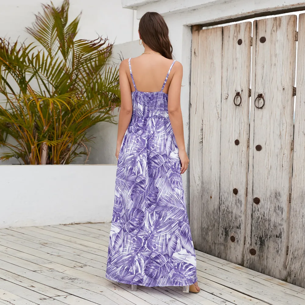 Bohemian Print  Sexy V-neck Sling Maxi Dress