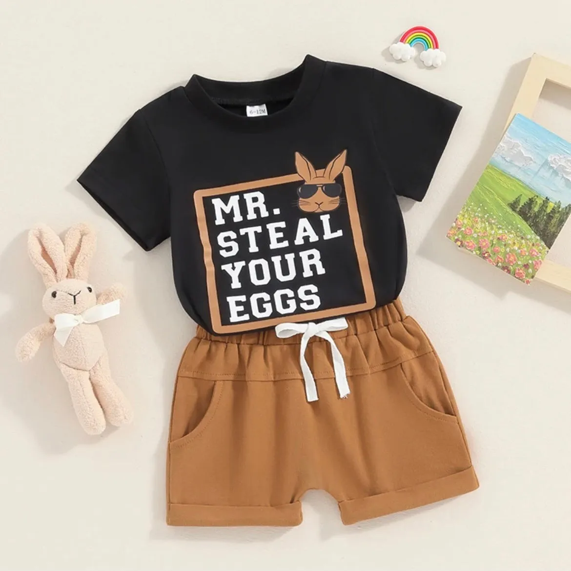 Boys 2 Piece Shorts Sets - Mr Steal Your Eggs