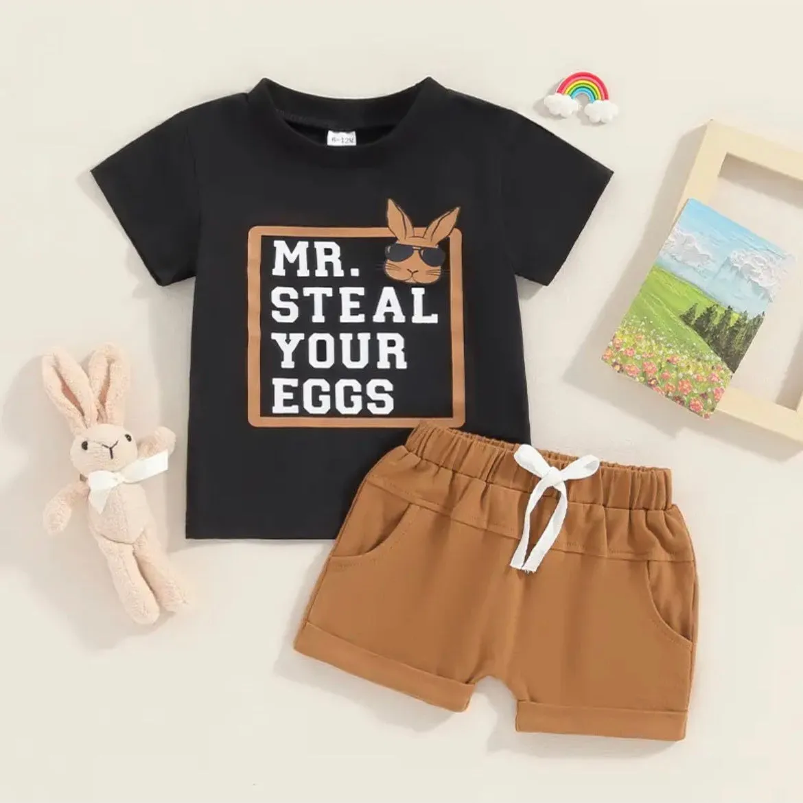 Boys 2 Piece Shorts Sets - Mr Steal Your Eggs