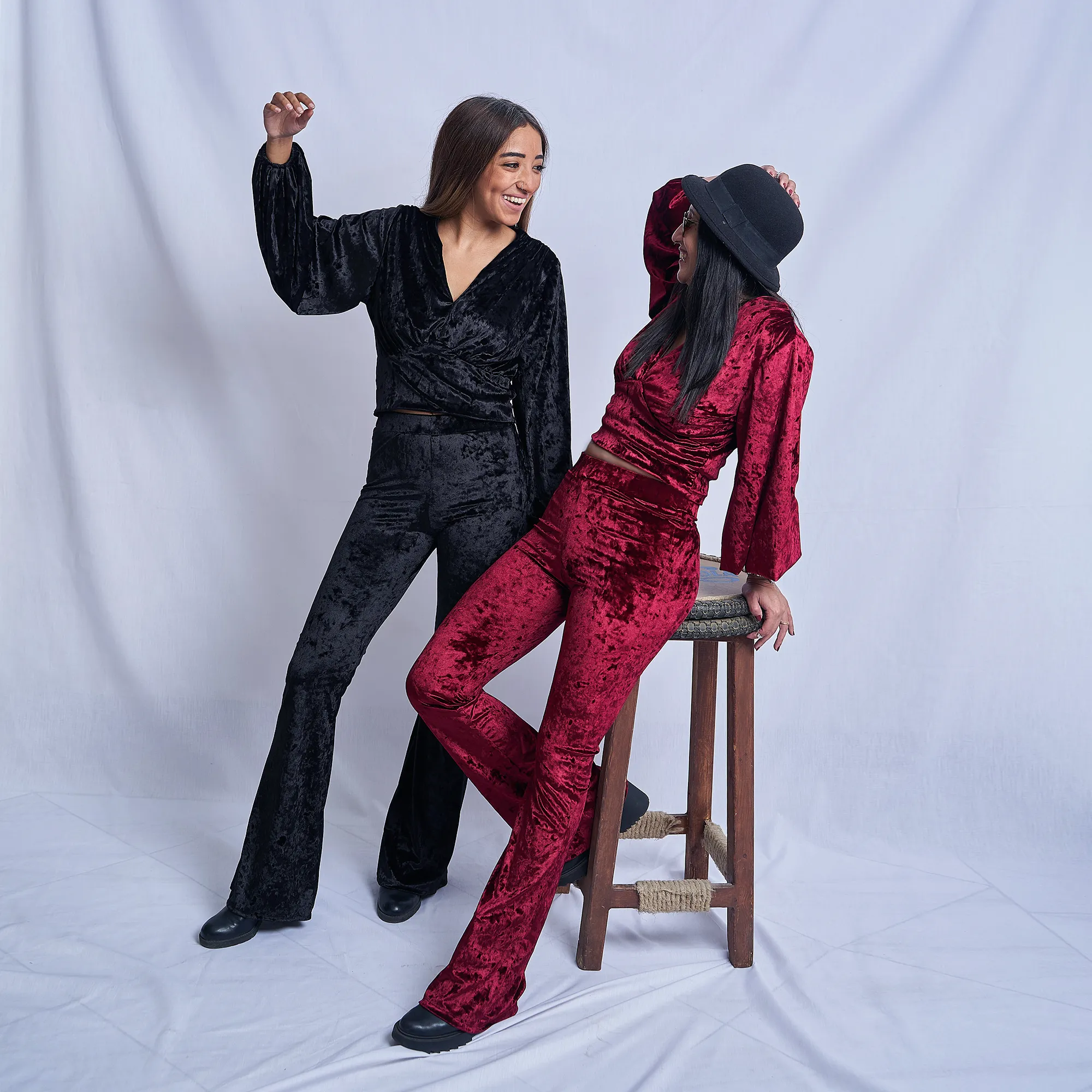 Burgundy Puffy Sleeve Velvet Top