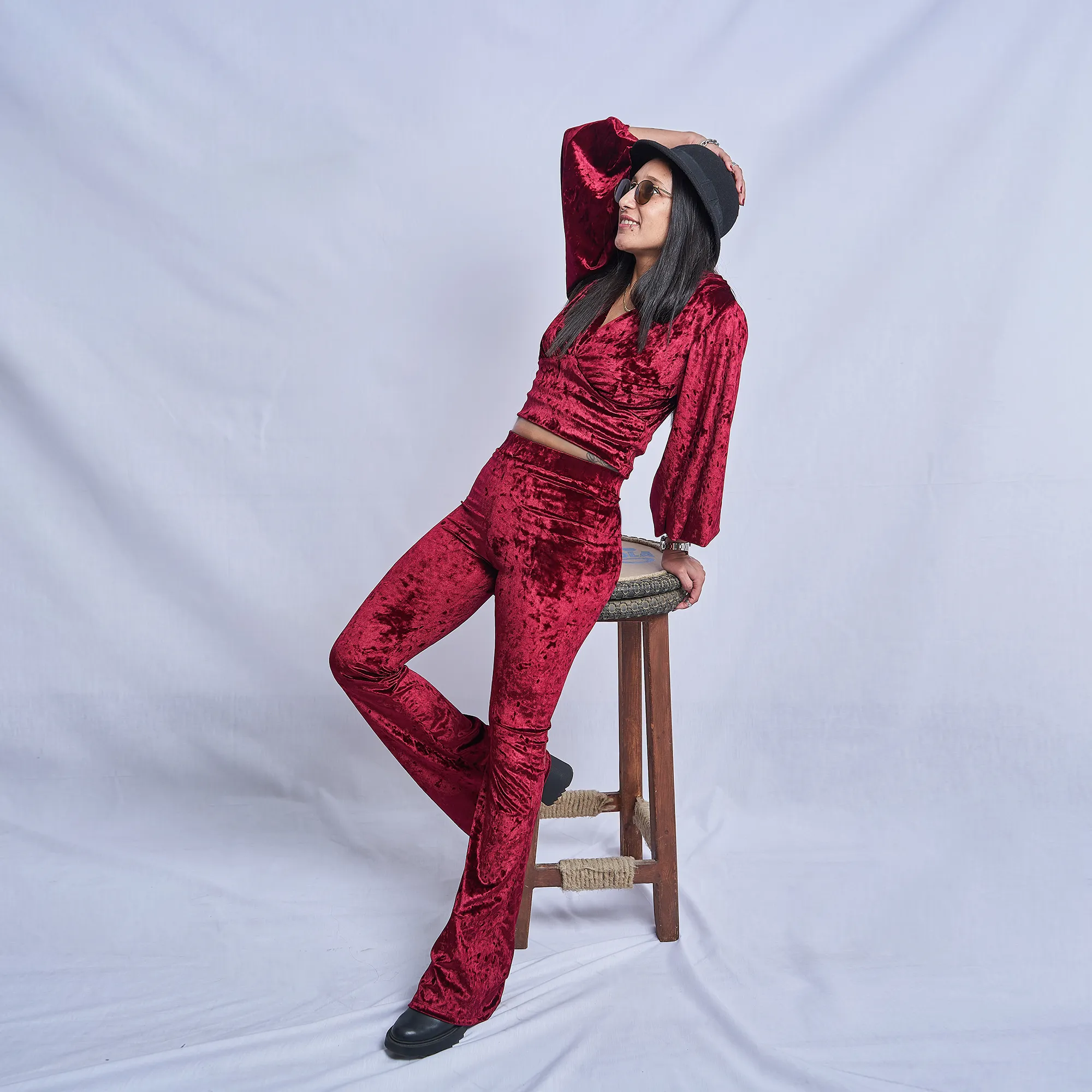 Burgundy Puffy Sleeve Velvet Top
