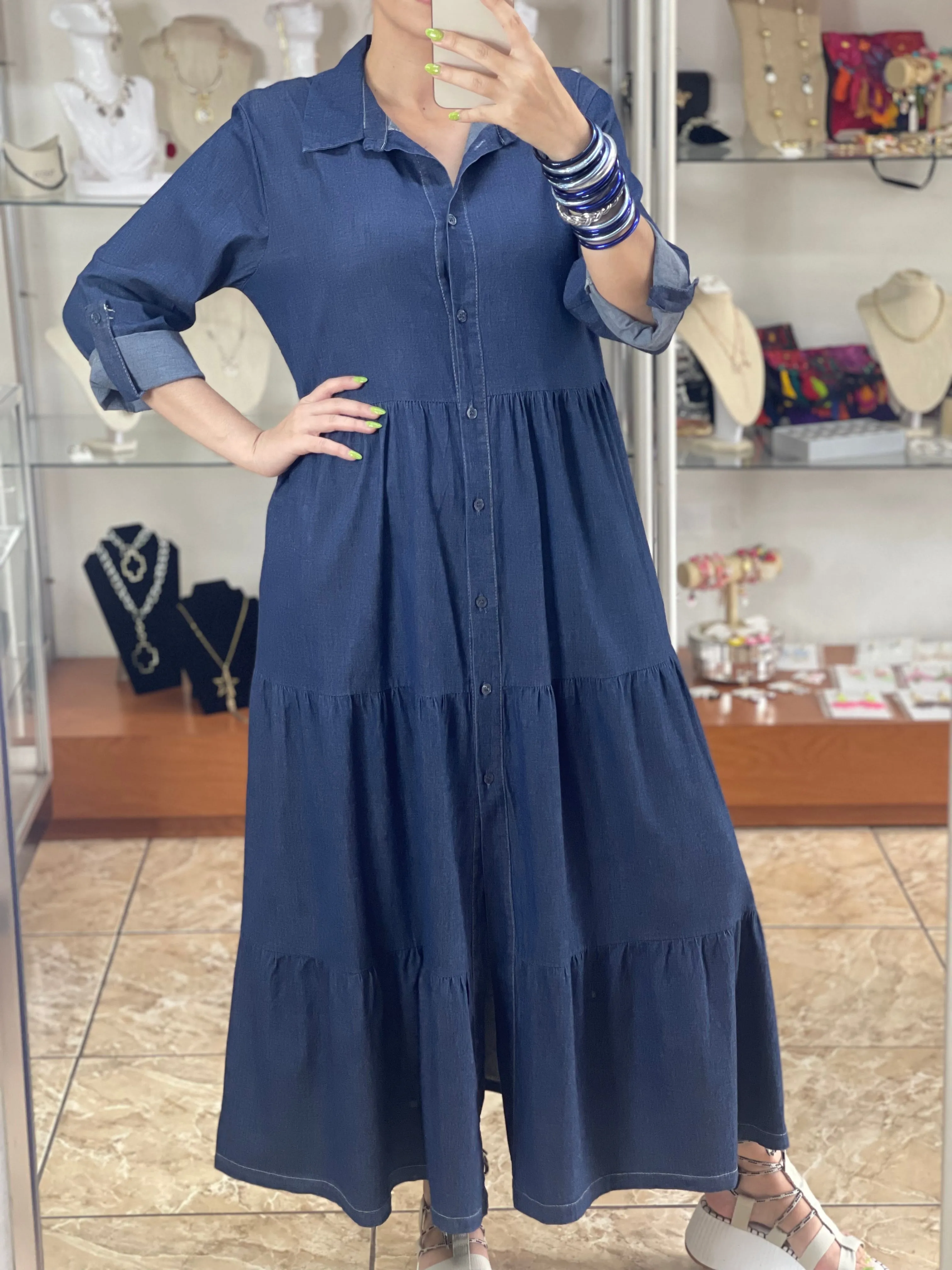 Button Down Maxi Denim Dress