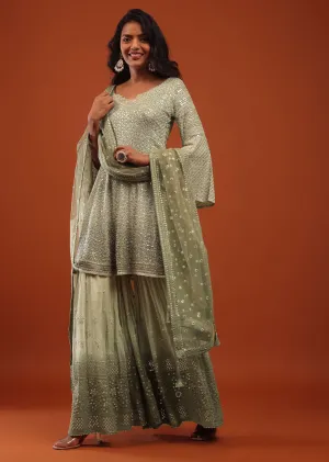 Canary Green Embroidered Georgette Sharara Suit