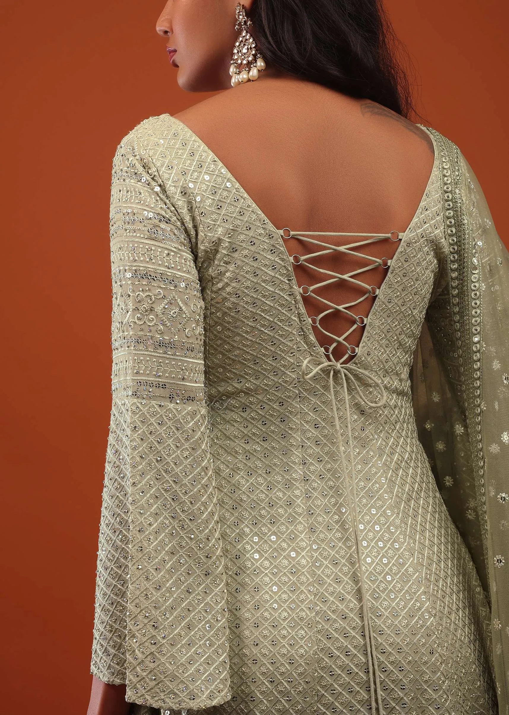 Canary Green Embroidered Georgette Sharara Suit