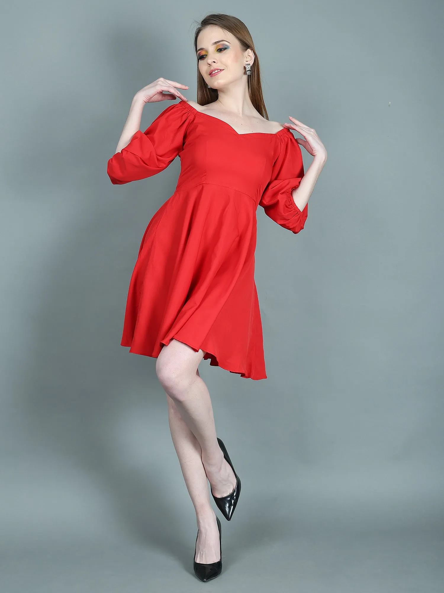 Evelyn Red Short Flared Dress