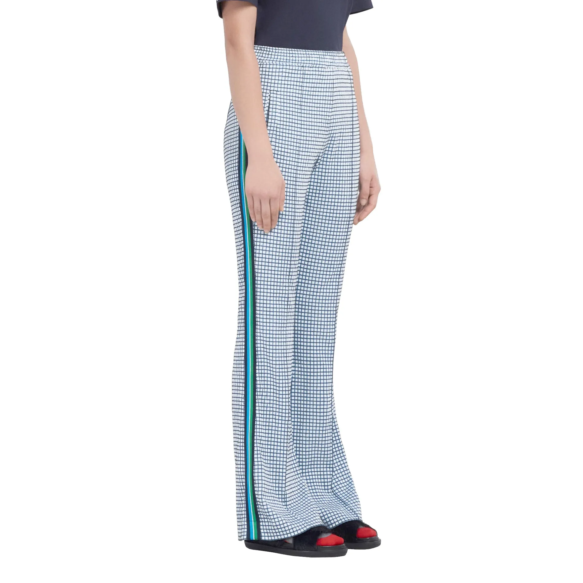 Flared Drawstring Trousers with Knit Trim