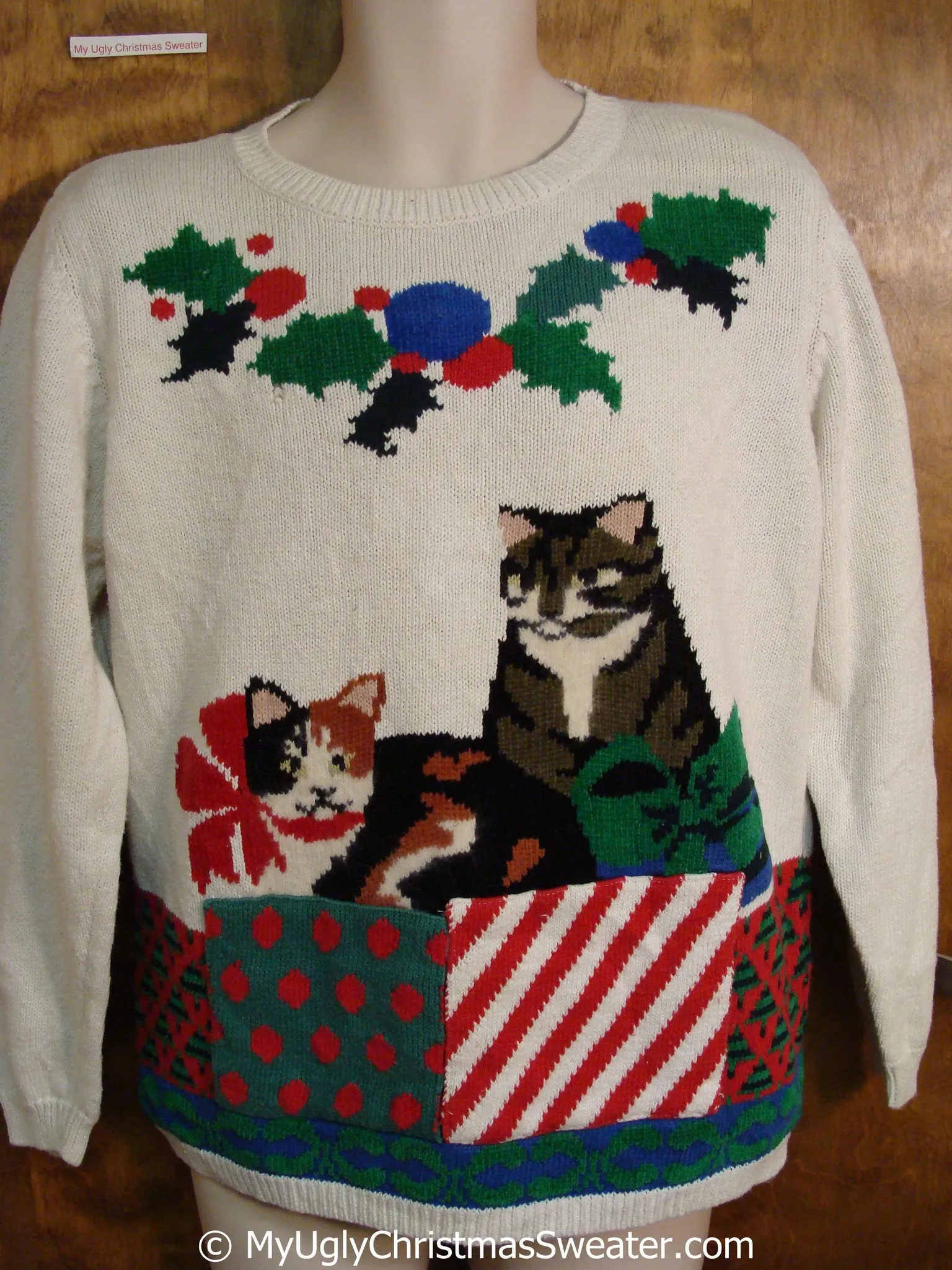 Fun Cat Themed 80s Ugly Christmas Sweater