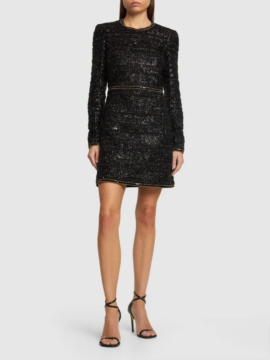 Giambattista Valli   Sequined bouclé long sleeve mini dress 