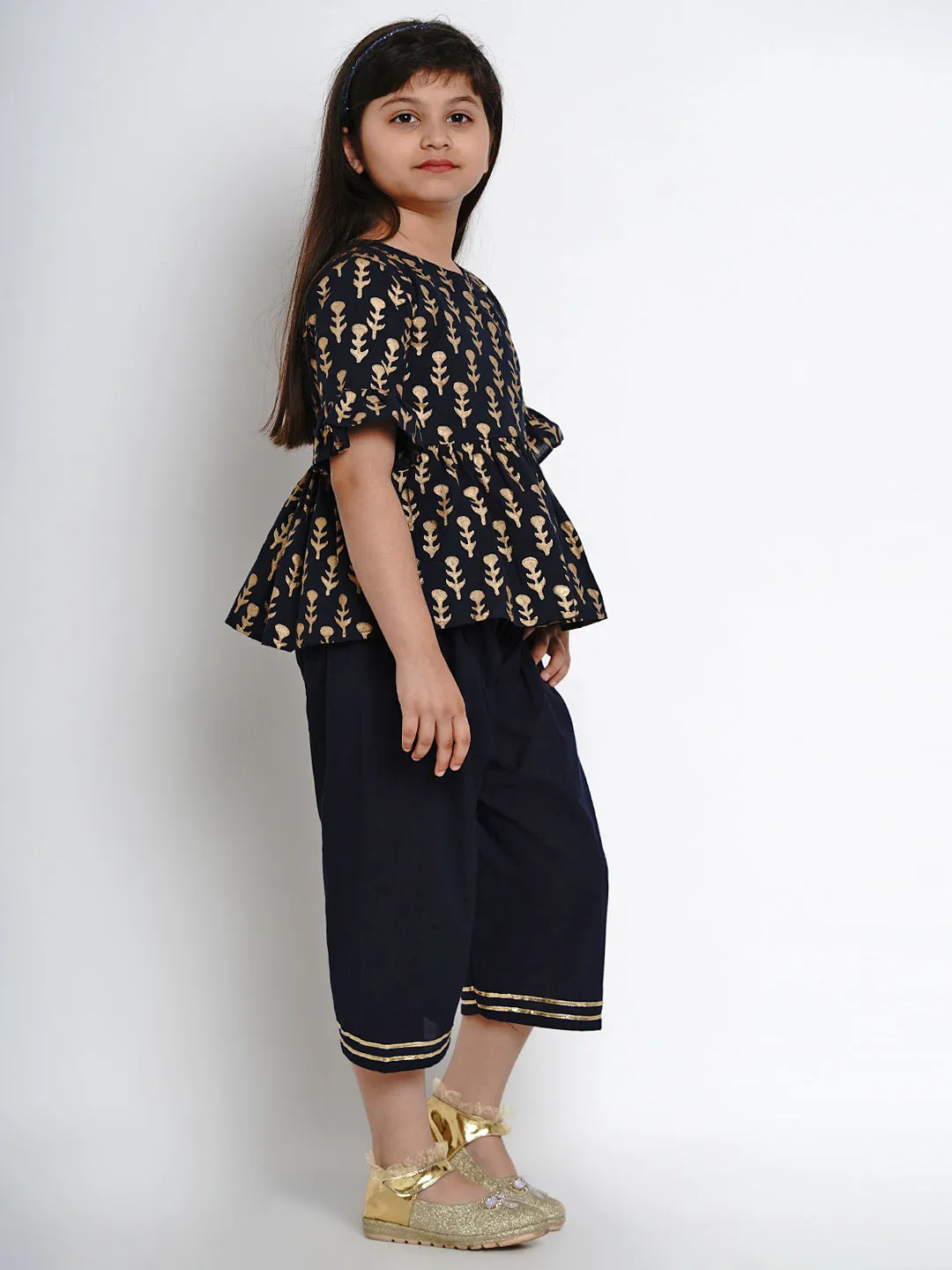 Girl's Navy Blue Printed Kurti With  Pants - Bitiya By Bhama