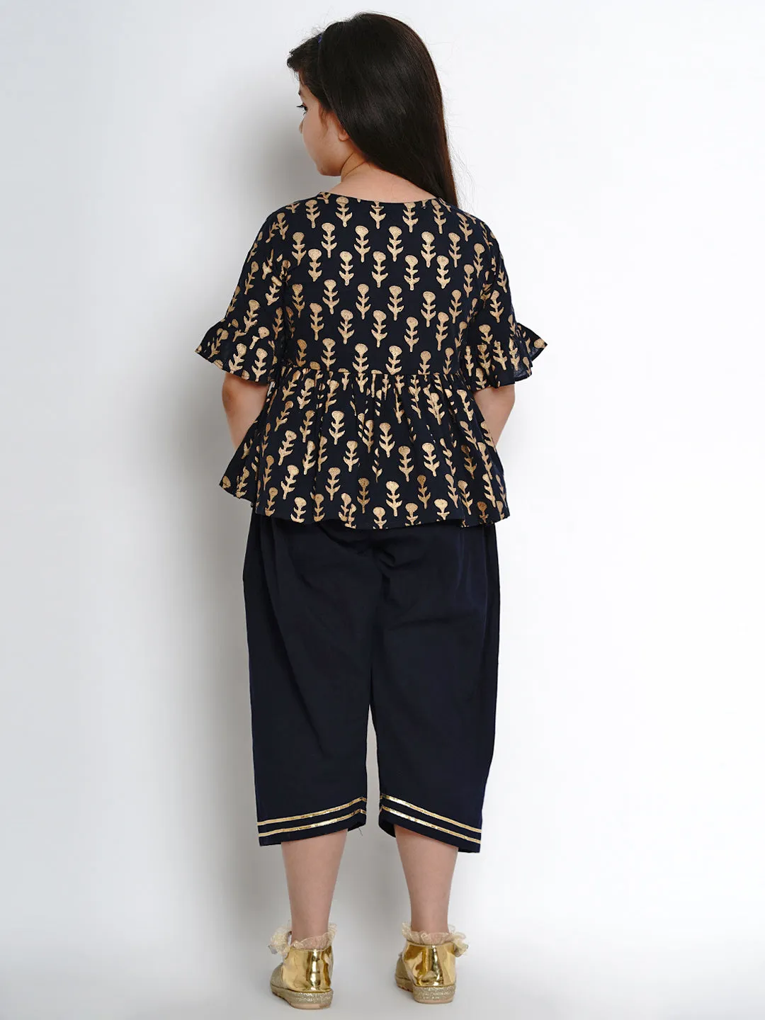 Girl's Navy Blue Printed Kurti With  Pants - Bitiya By Bhama