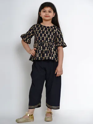 Girl's Navy Blue Printed Kurti With  Pants - Bitiya By Bhama