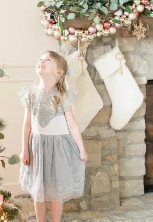 Hazel Grace Vintage Lace Holiday Dress - Holiday Dress - Girls Grey Vintage Holiday Dress - Birthday Dress - Dress Boutique