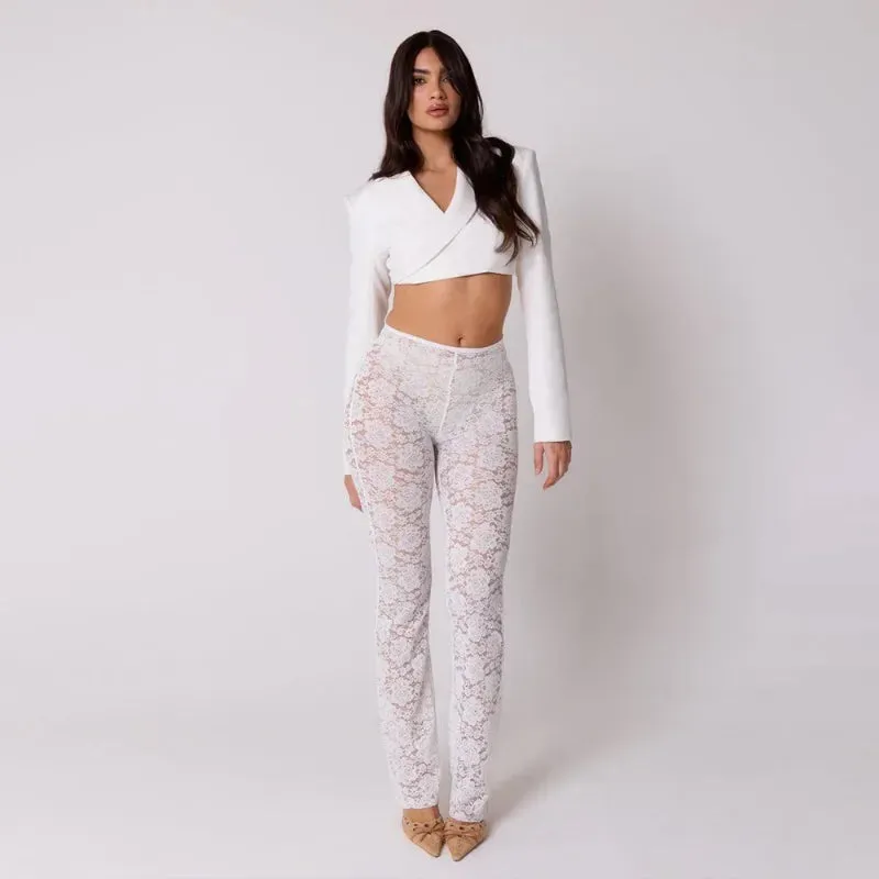 High Waist Stylish Sheer Lace Pants