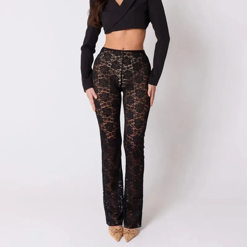 High Waist Stylish Sheer Lace Pants