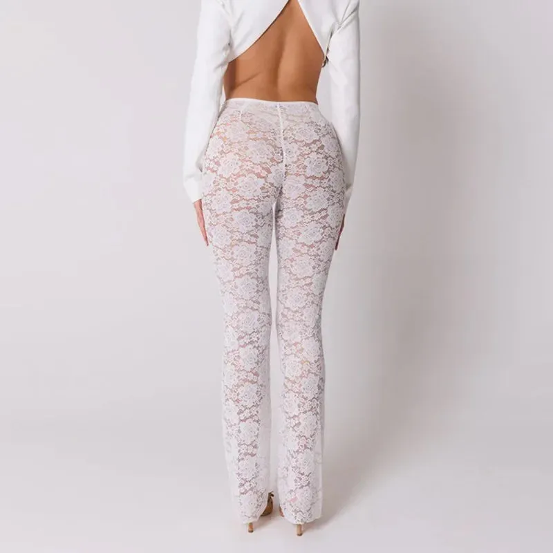 High Waist Stylish Sheer Lace Pants