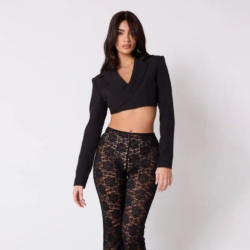 High Waist Stylish Sheer Lace Pants