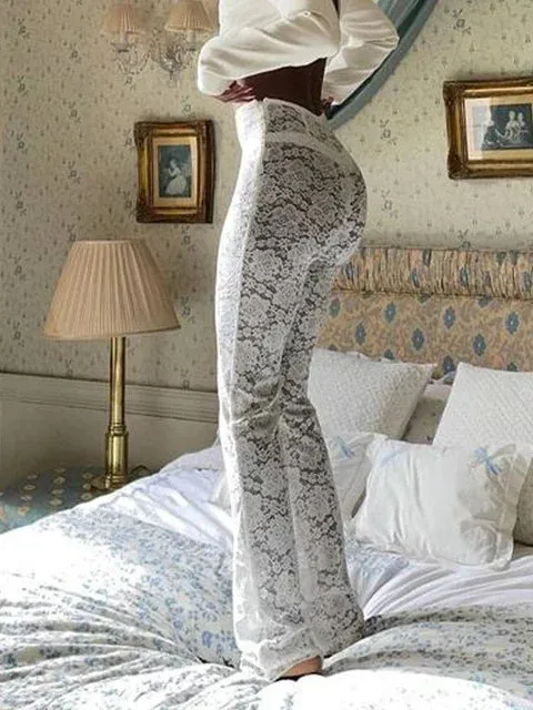 High Waist Stylish Sheer Lace Pants