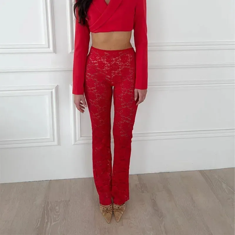 High Waist Stylish Sheer Lace Pants