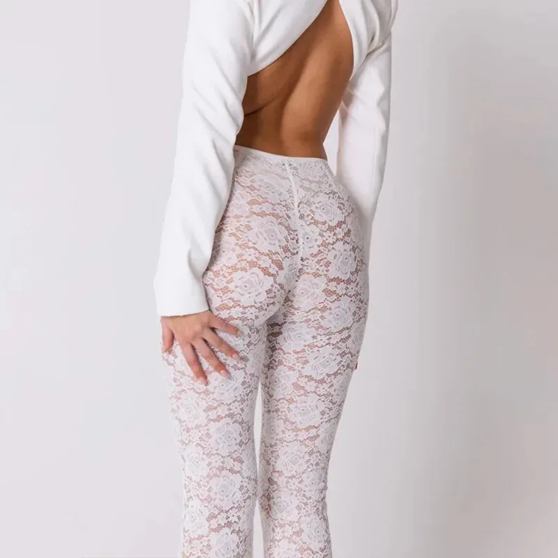 High Waist Stylish Sheer Lace Pants