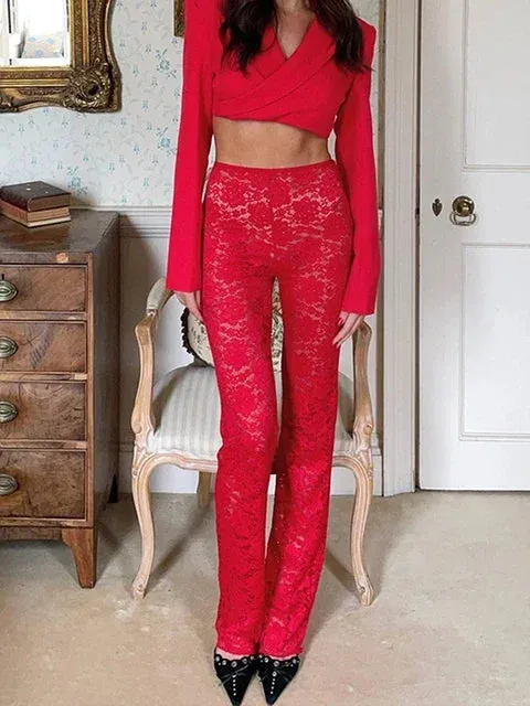 High Waist Stylish Sheer Lace Pants