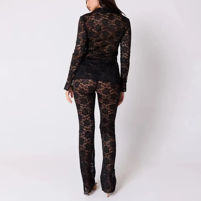 High Waist Stylish Sheer Lace Pants