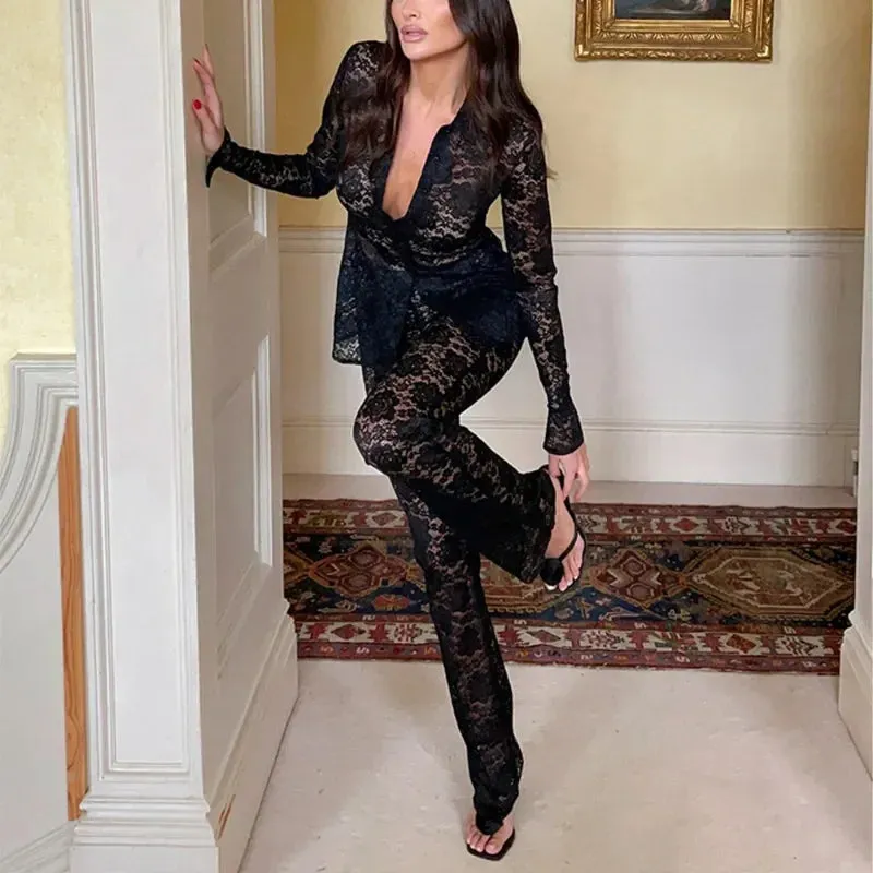 High Waist Stylish Sheer Lace Pants