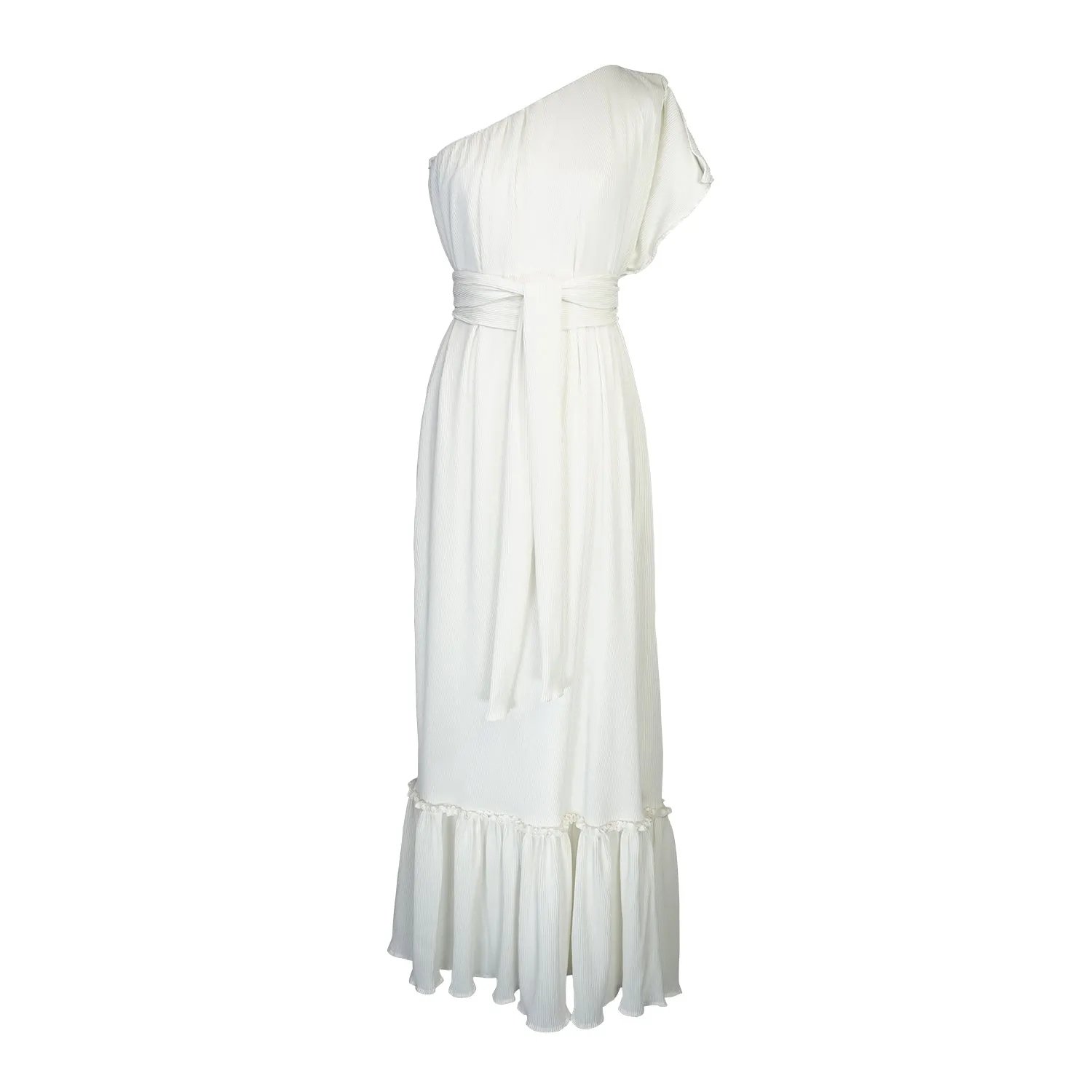 Ivory Pleated One Shoulder Maxi Dress