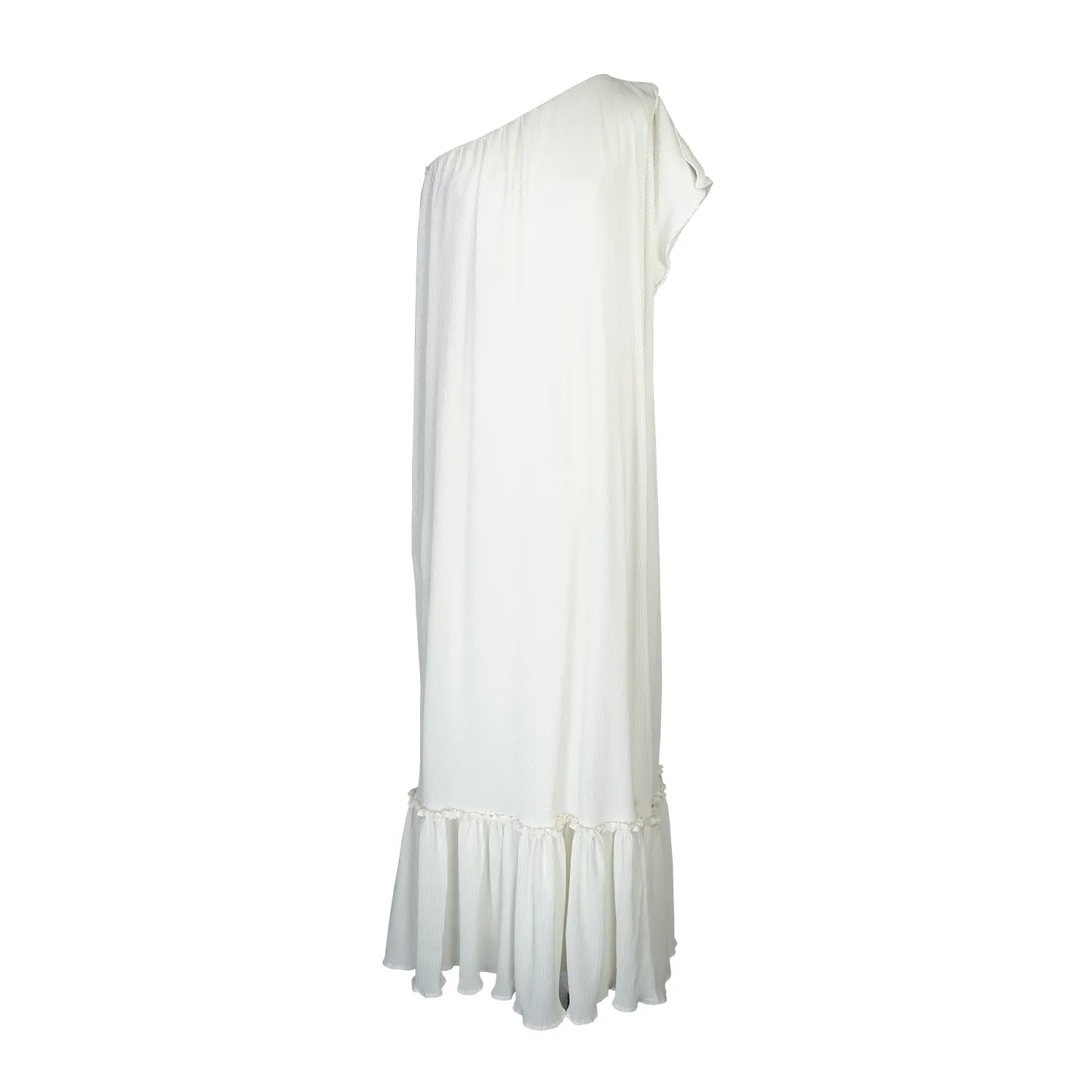 Ivory Pleated One Shoulder Maxi Dress