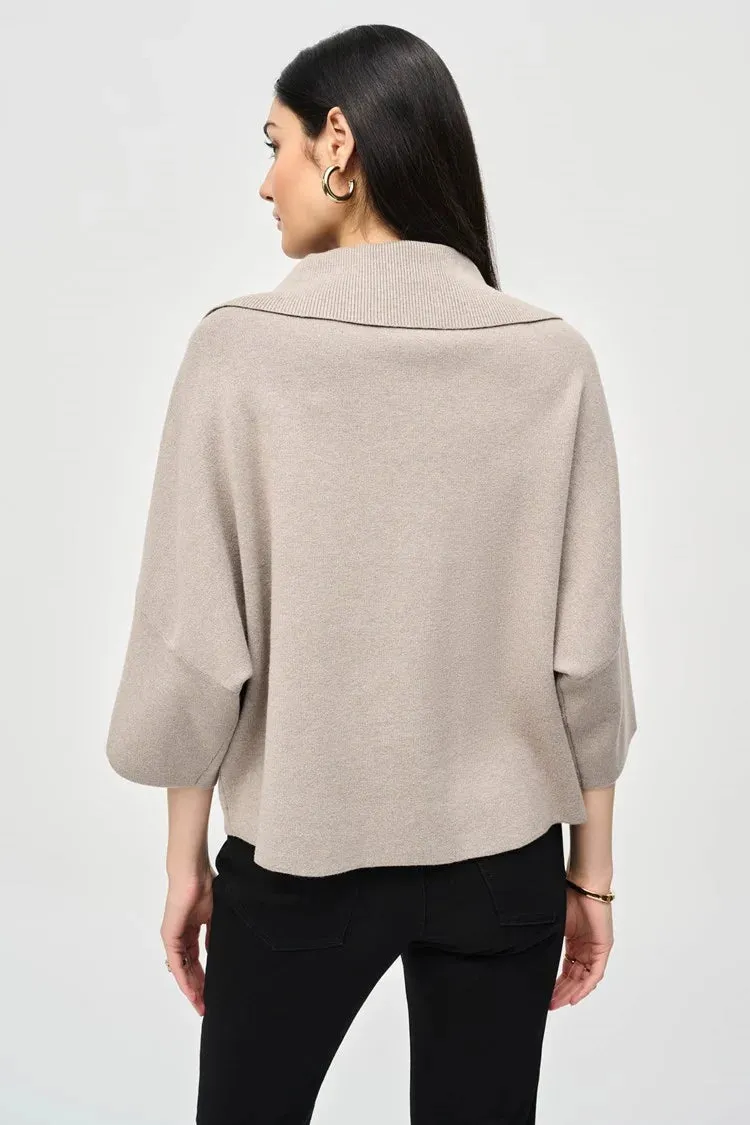 Jacquard Zipped Collar Sweater in Taupe by Joseph Ribkoff