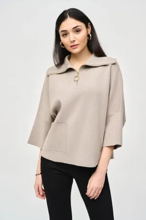 Jacquard Zipped Collar Sweater in Taupe by Joseph Ribkoff