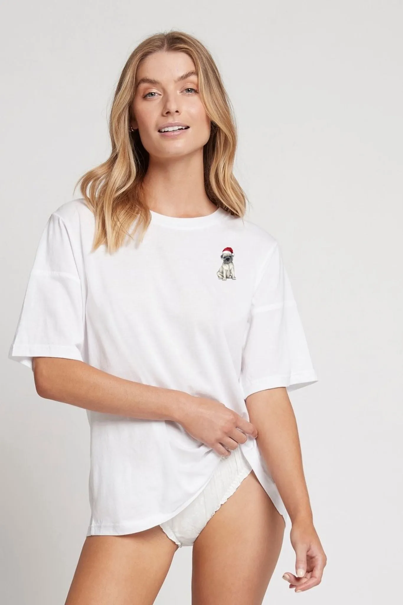 Jerry The Frenchie Christmas Homebodii Oversized TENCEL™ T-Shirt White