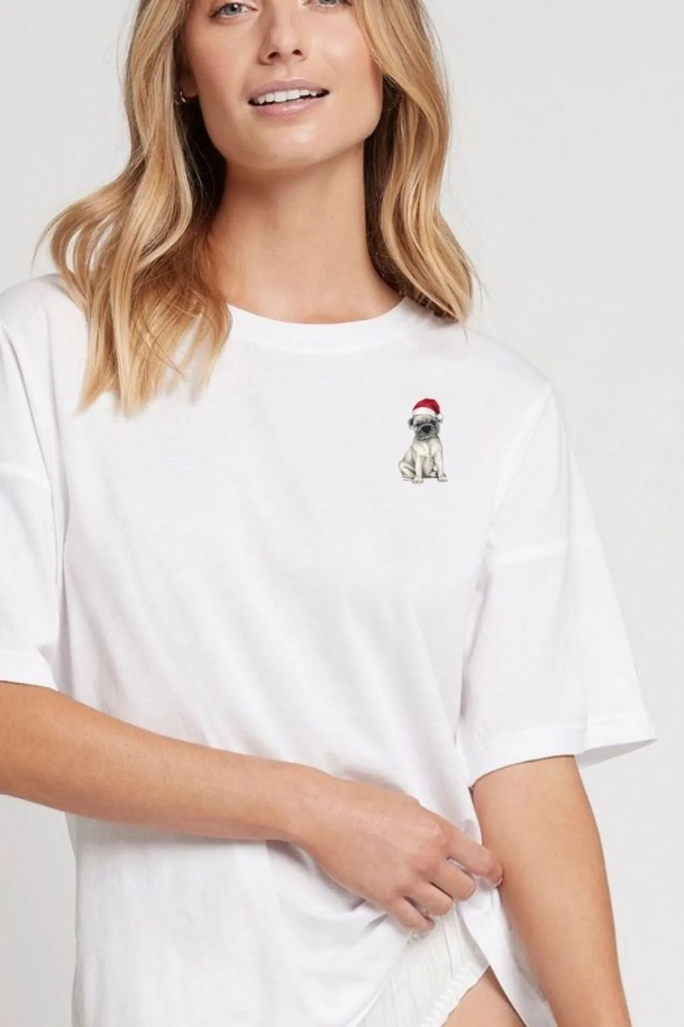 Jerry The Frenchie Christmas Homebodii Oversized TENCEL™ T-Shirt White