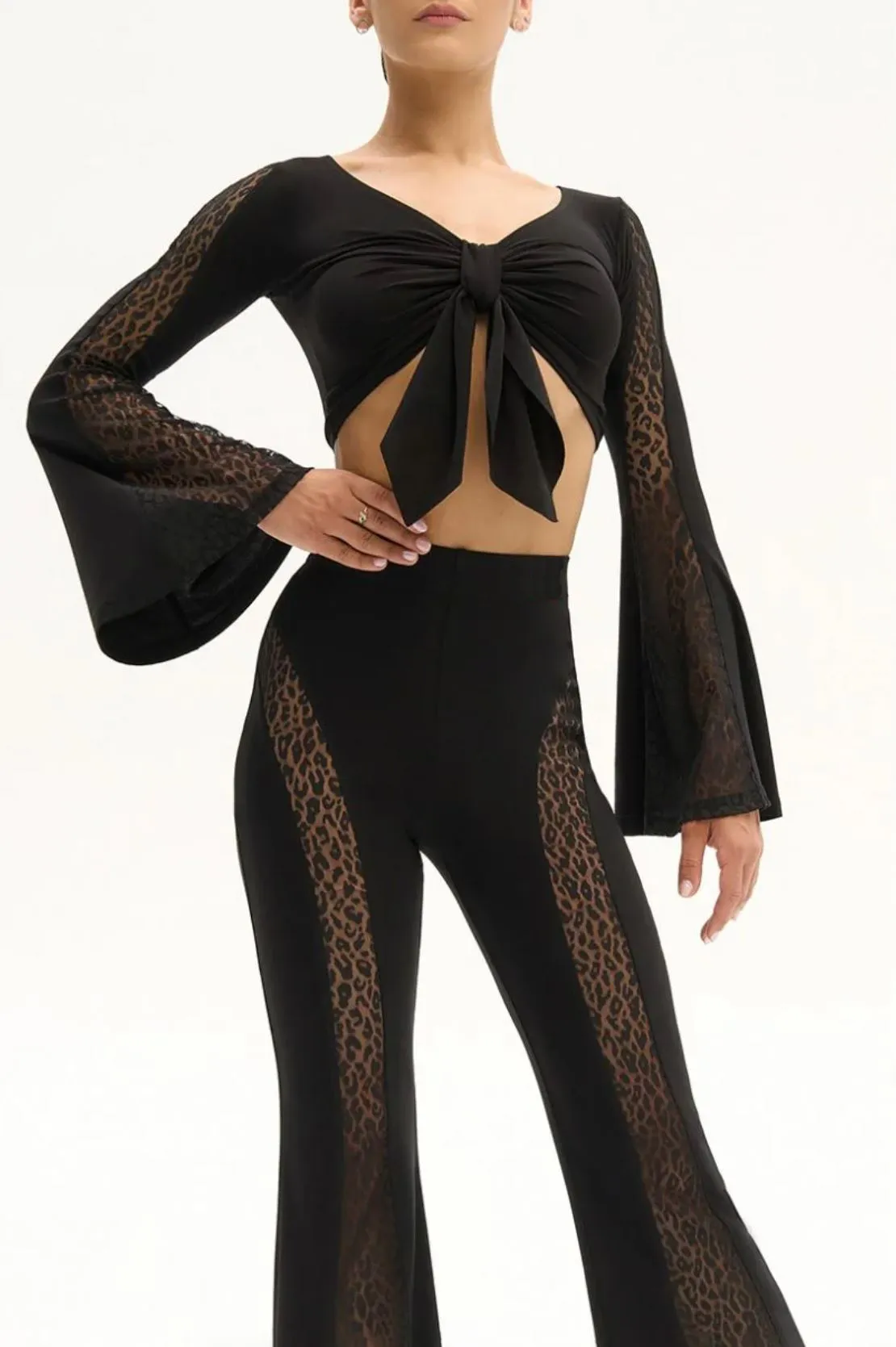 Latin Practice Top with Patterned Mesh Pra 1175