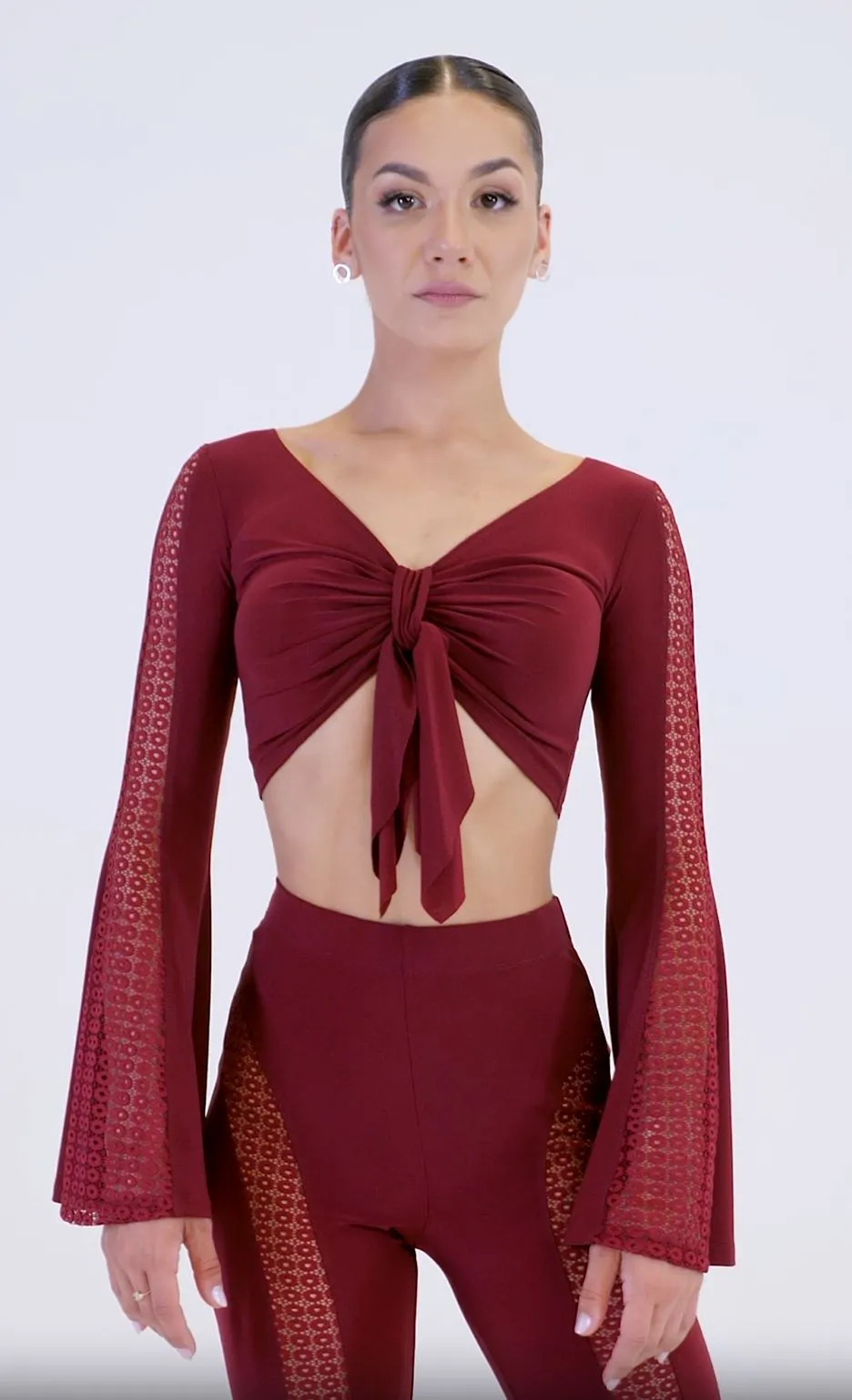Latin Practice Top with Patterned Mesh Pra 1175