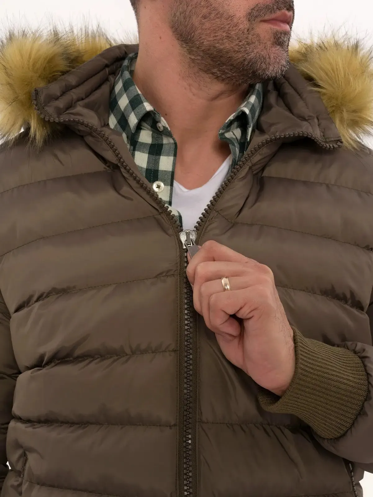 Men'S Brown Down Coat With Fur