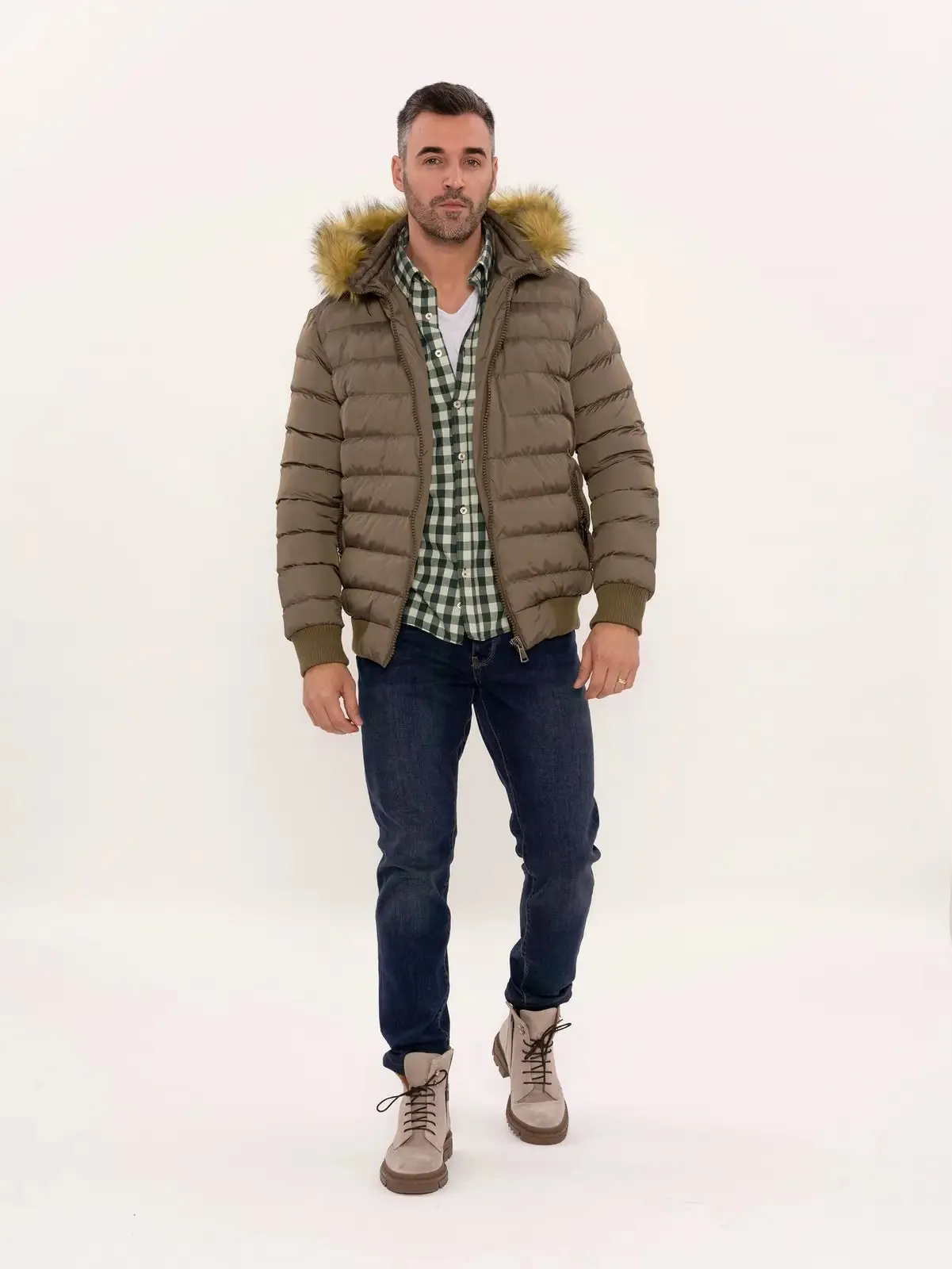 Men'S Brown Down Coat With Fur