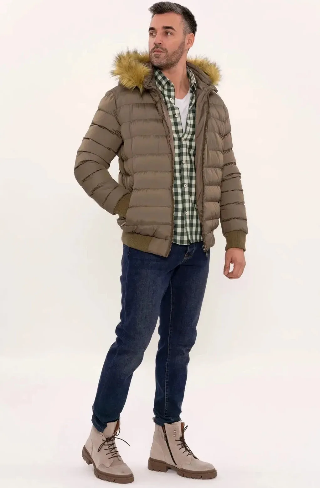 Men'S Brown Down Coat With Fur