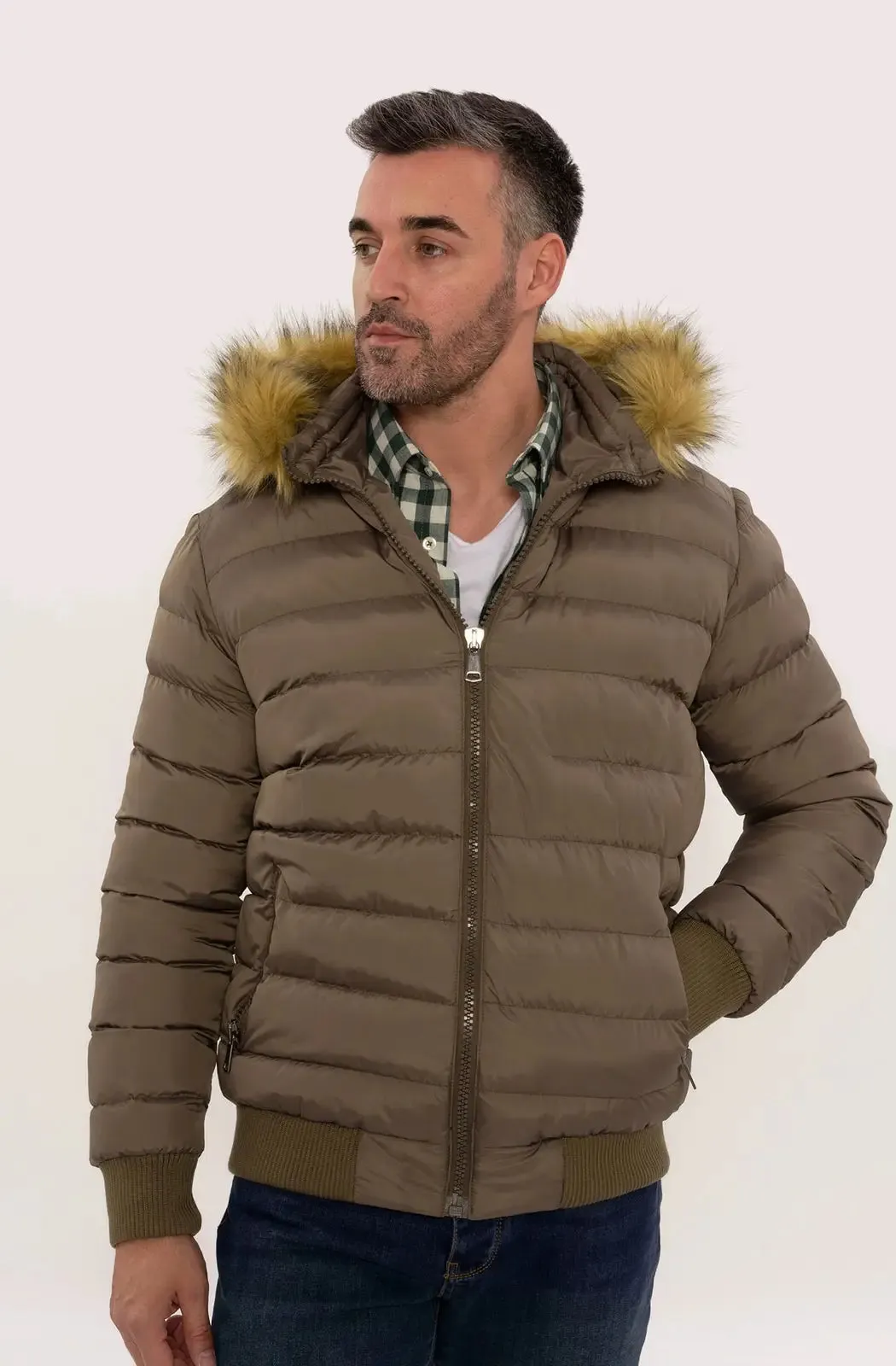 Men'S Brown Down Coat With Fur