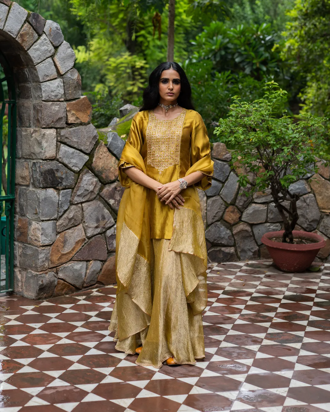 Molten Gold Yellow Short Kurta Set