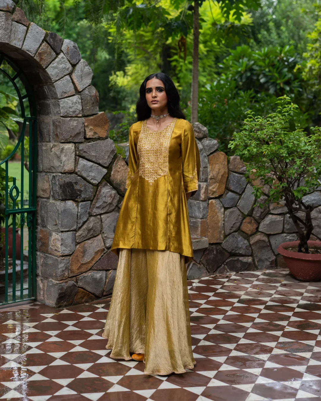 Molten Gold Yellow Short Kurta Set
