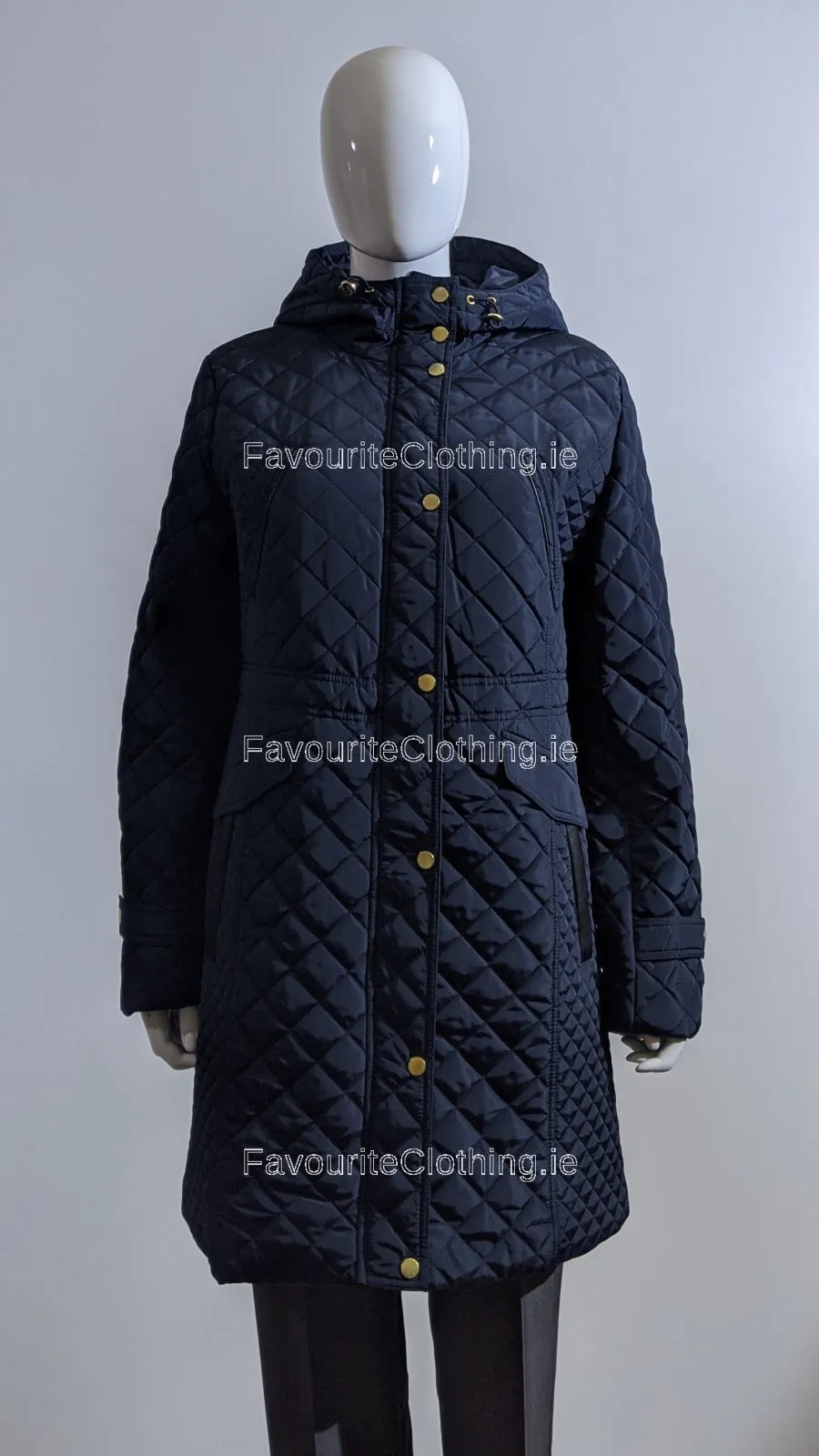 Navy Quilted Hooded Long Coat