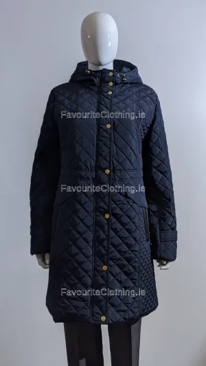 Navy Quilted Hooded Long Coat