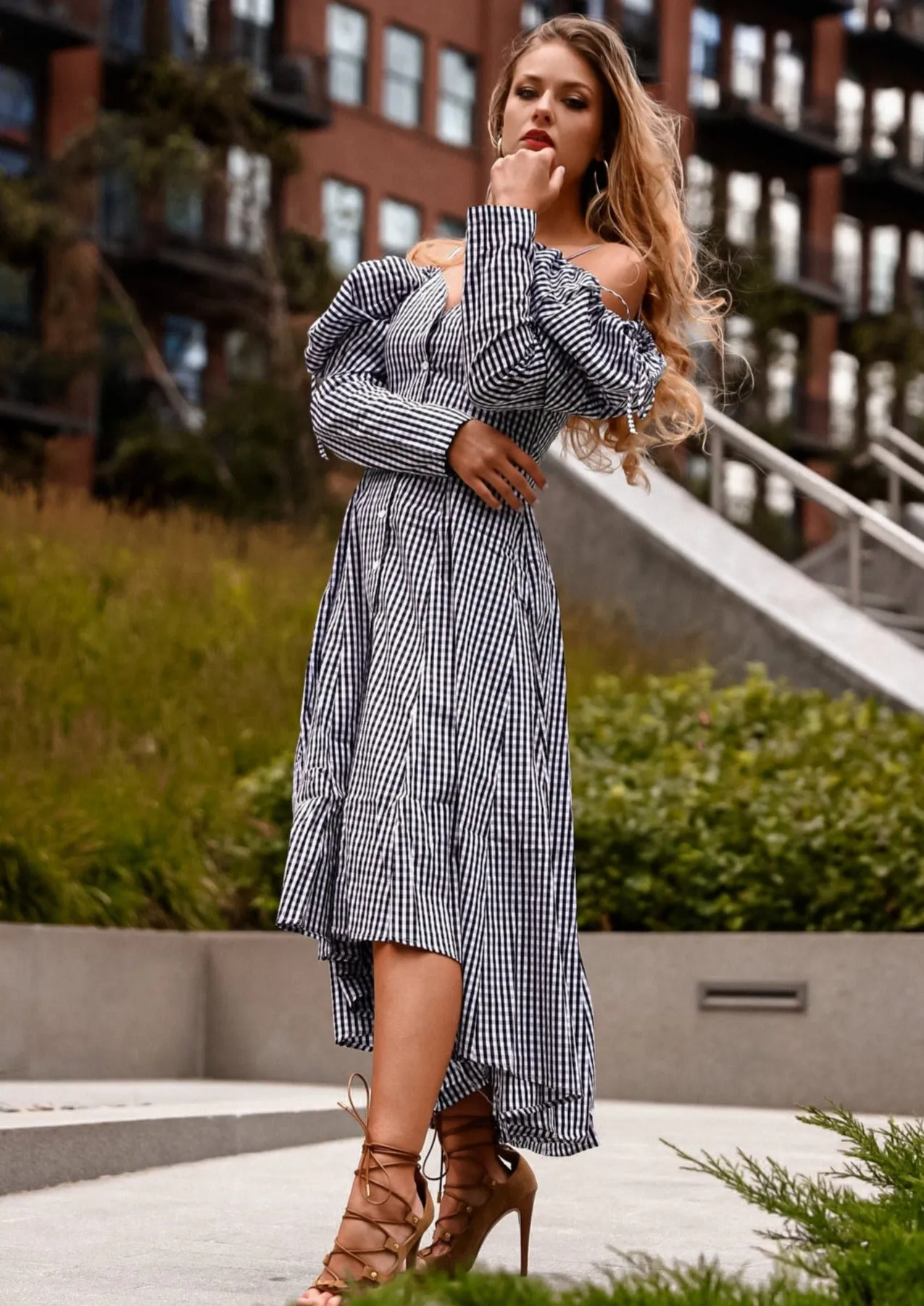 Nevaeh Black Checkered Maxi Dress
