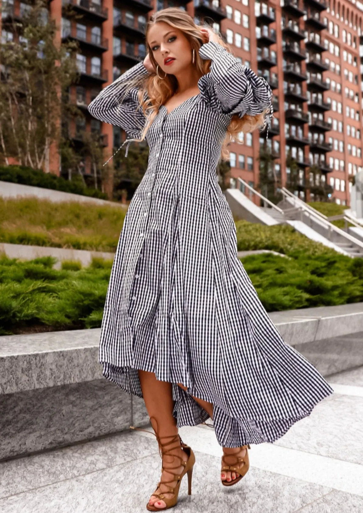 Nevaeh Black Checkered Maxi Dress